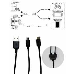 [PS4]ＰＳ４コントローラ/ＰＳ Ｖｉｔａ２０００用ツインチャージＵＳＢケーブル(３.０ｍ)　アクラス(SASP-0270)