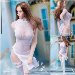 [FIG]1/6 セクシー ハイスリット シールスルー チャイナドレス セット ホワイト ドール用衣装(MMO15-A) マンモデル