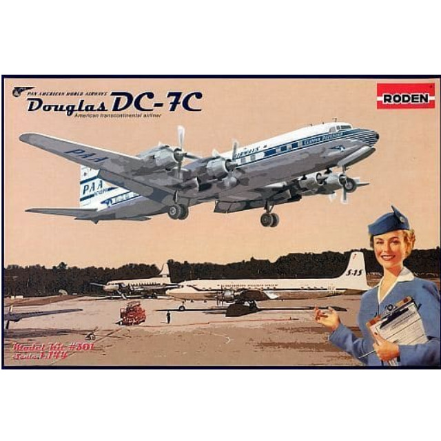 [PTM]1/144 米 ダグラスDC-7C四発旅客機 パンアメリカン航空50年代 [014T301] RODEN(ローデン) プラモデル