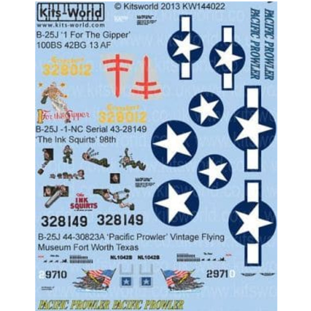 [PTM]1/144 米陸軍 B-25 ミッチェル デカールセット 1 For the Gipper/The Ink Squirts 98 Seabees/Pacific Prowler [KW144022] World(キッツワールド) プラモデル