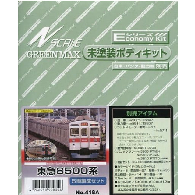 [RWM](再々販)418A 東急8500系 5両編成セット エコノミーキット 未塗装組立てキット Nゲージ 鉄道模型 GREENMAX(グリーンマックス)