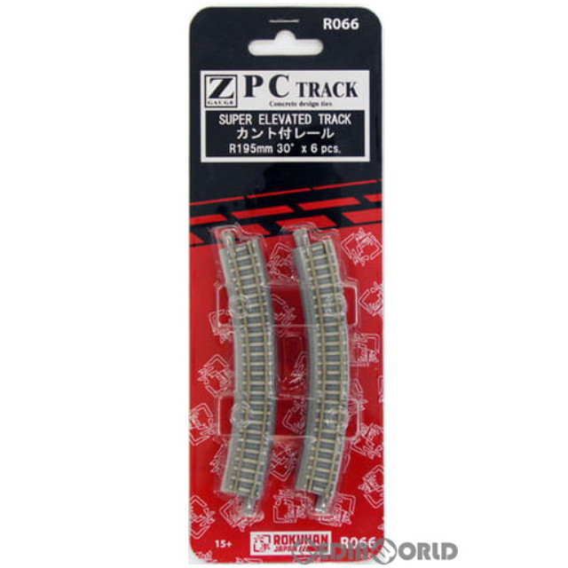 [RWM]R066 PCトラック カント付レール R195-30° 6本入り Zゲージ 鉄道模型 ROKUHAN(ロクハン/六半)