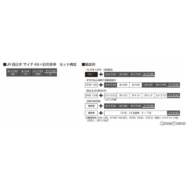 [RWM]10-1893 JR西日本 マイテ49+旧形客車 4両セット(動力無し) Nゲージ 鉄道模型 KATO(カトー)