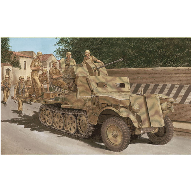 [PTM]1/35 WW.II ドイツ軍 Sd.Kfz.10/5 1トン ハーフトラック 2cm Flak38 搭載型 装甲キャブ仕様 マジックトラック/3Dプリントマズルブレーキ/金属製車幅ポール付属 豪華仕様 プラモデル(DR6677SP) DRAGON(ドラゴン)