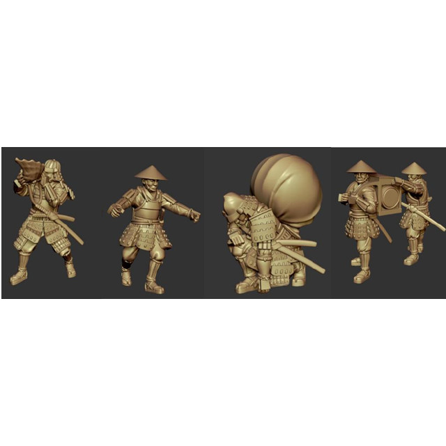 [PTM] 1/72 戦国時代(日本) 螺役(かいやく) 旗指物持 使番 背負陣太鼓(5体セット、小物付属) ガレージキット プラモデル(AHLAH88012) Artist Hobby(アーティストホビー)