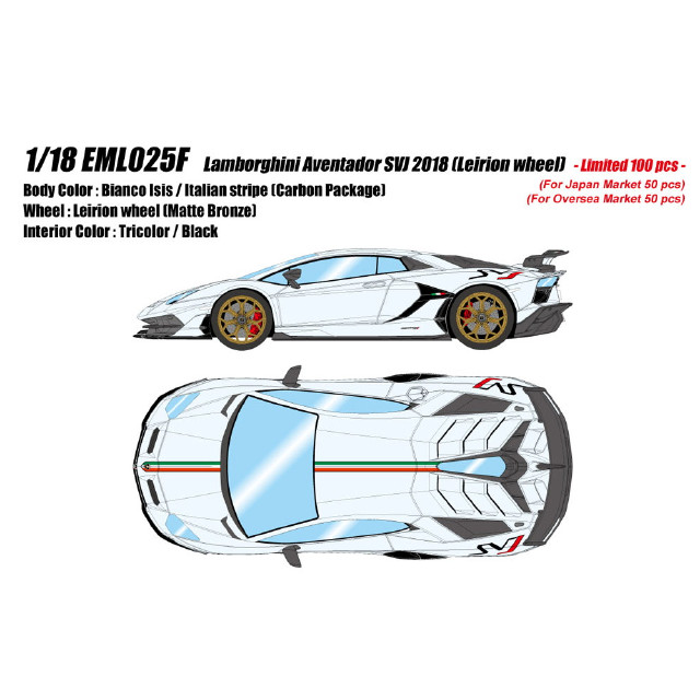 [MDL] 1/18 Lamborghini Aventador(ランボルギーニ アヴェンタドール) SVJ 2018 ビアンコアイシス/イタリアンストライプ 完成品 ミニカー(EML025F) EIDOLON(アイドロン)