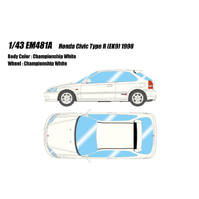 [MDL] 1/43 Honda Civic Type R(EK9) 1998 チャンピオンシップホワイト 完成品 ミニカー(EM481A) EIDOLON(アイドロン)