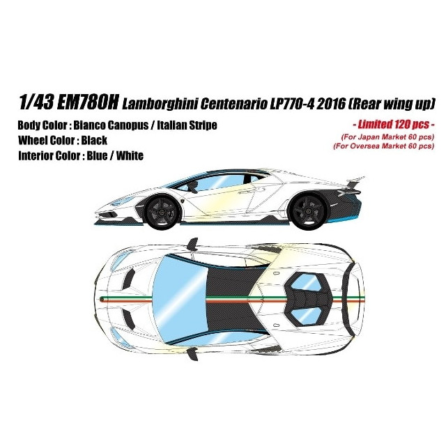 [MDL] EIDOLON COLLECTION(アイドロンコレクション) 1/43 Lamborghini Centenario(ランボルギーニ チェンテナリオ) LP770-4 2016 Rear Wing up ビアンコカノープス×イタリアンストライプ 完成品 ミニカー(EM780H) アイドロン(EIDOLON)