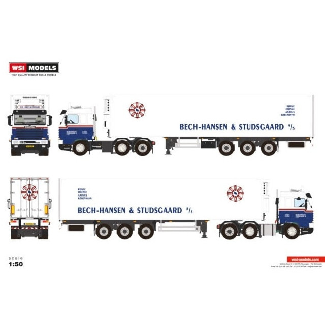 [MDL] 1/50 Bech Hansen & Studsgaard SCANIA(スカニア) 3 SERIES STREAMLINE 6X2 TWIN STEER REEFER TRAILER - 3 AXLE 完成品 ミニカー(01-4731) WSI MODELS