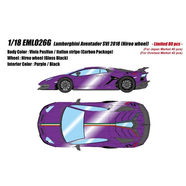 [MDL] 1/18 Lamborghini Aventador(ランボルギーニ アヴェンタドール) SVJ 2018 Nireo wheel(ヴィオラパシファエ/イタリアンストライプ) 完成品 ミニカー(EML026G) EIDOLON(アイドロン)
