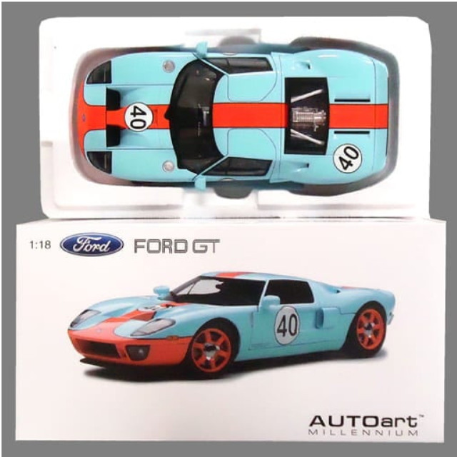 [MDL] 1/18 FORD GT ガルフカラー #40(ライトブルー×オレンジストライプ) 「MILLENNIUM」 完成品 ミニカー(80513) AutoArt(オートアート)