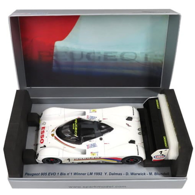 [MDL] 1/18 Peugeot 905 EVO 1 Bis Winner LM 1992 Esso #1(ホワイト×レッド×ブルー) 完成品 ミニカー(18S011) SPARK(スパーク)